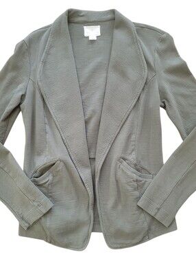 Caslon Women's Cotton Knit Shawl Collar Blazer Jacket Olive Green XS Casual Core